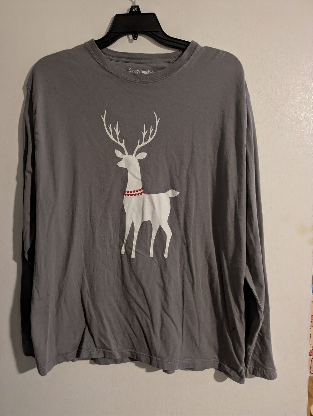 SleepytimePjs Men’s 2X Gray Reindeer Christmas Long Sleeve Shirt